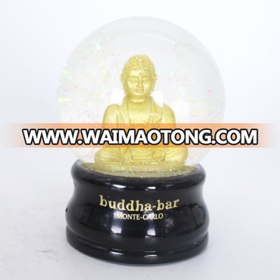 Custom high quality golden color polyresin buddha medit snow globe