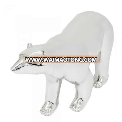 wholesale Hight quality plated silver polyresin polar bear statue for table decoration